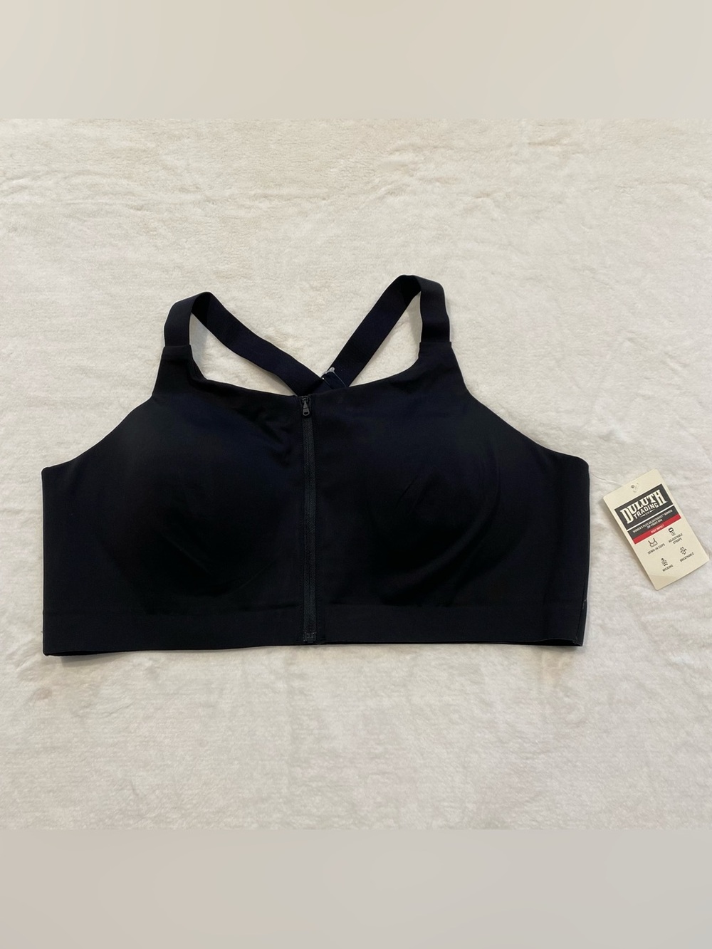 NWT(26W) Duluth Trading Co Adjustabust High-Impact Bonded Zip-Front Bra Black 3X